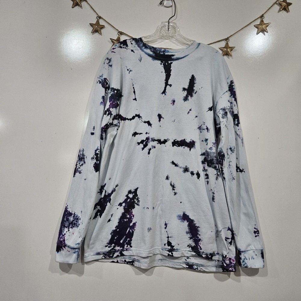 Gemrock Mens White Purple Long Sleeve Tie Dye Tshirt 100% Cotton Size 2XL